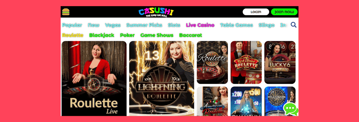 Casushi Live Dealer Screenshot